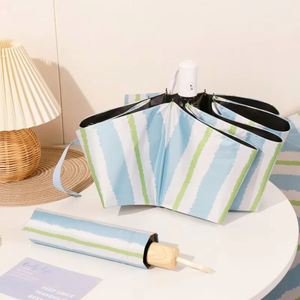 Lindo Paraguas Plegable de 3 Secciones con Diseño de Rayas, Apertura y Cierre Automáticos, Protección UV, Impermeable, Compacto y Ligero, para Sol y Lluvia, Regalo de Viaje para Mujer - Product Image 1