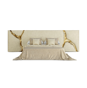 Khung giường hiện đại với bộ đồ nội thất phòng ngủ lưu trữ sang trọng giường cỡ Vua Đầu Giường Màu Trắng da giường đôi - Product Image 1