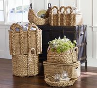 Panier de rangement pour vêtements Lissom Handle Round en jonc de mer et paille, écologique, en osier