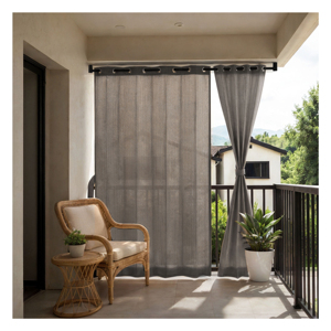Desert Storm Eyelet Outdoor Curtains 180 GSM with Smoky Taupe Grey Tone and Light Filtering Fabric for Stylish Balcony - Product Image 1