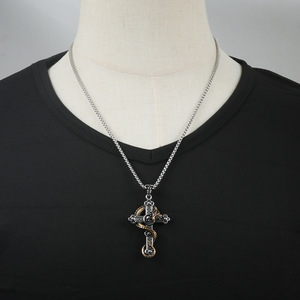 Stainless Steel <b>Cross</b> Pendant With Snake And Skull Men's Necklace Punk Style Fashion Jewelry - Product Image 3