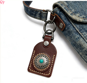 QQ Vintage <b>Leather</b> <b>Key</b> <b>Chain</b> Hand Stitched Keyring Tag Buckle Case for Car <b>Keys</b> Bag Backpack - Product Image 5