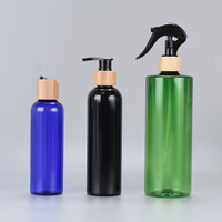 Botol Semprot Plastik PET Amber Putih Hijau 100ML 150ML 250ML 300ML 500ML Grosir dengan Tutup Bambu untuk Sampo dan Lotion Tubuh