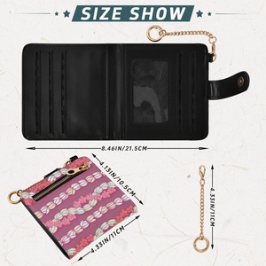 Cartera magnética de cuero PU delgada y corta con diseño personalizado de flor de Puakenikeni rosa de Hawái para mujer con llavero - Product Image 4