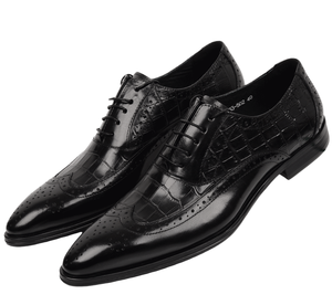 Chaussures habillées classiques pour hommes en cuir brun poli à la main, élégantes, associées à une chaîne en métal noir audacieuse pour hommes - Product Image 3