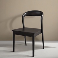 Chaise de salle à manger en bois massif avec assise en cuir rembourré et dossier en bois courbé pour café, hôtel, salle à manger