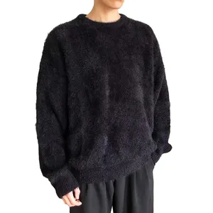 Manufacture OEM Unisex Mohair Cashmere Knitwear Custom Men Blank Corp Fuzzy Winter Jacquard Mohair Pullover Crewneck Sweater