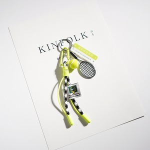 Llaveros deportivos 3D tejidos con raqueta de tenis verde y pelota, accesorios para llaves de coche, colgante de cuerda trenzada para bolso, cordón decorativo seguro - Product Image 1