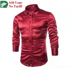 Casual Silk Shirt Men Button Down Shirt Long Sleeve Shiny Solid Color Satin Prom Dress Shirt Tops - Product Image 3