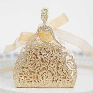 Bride Pattern Chocolate Gift Box Sector Pearl Paper Hollow Out Small Gift Box <b>Wedding</b> Dress Laser Cut Candy Boxes with <b>Ribbons</b> - Product Image 1