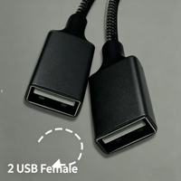 Câble d'extension USB 2.0 tressé en nylon avec sortie DC, double connecteur femelle en Y, 0,3 m, 1 m, 2 m, pour téléphone portable