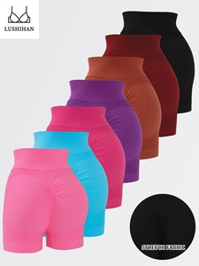 Shorts de sport yoga taille haute très élastiques, effet push-up fessier, couleur unie, côtelés, respirants, contrôle du ventre, gainants, sans coutures - Product Image 6