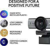 Logitech MX Brio 705 pour les entreprises, webcam 4K avec correction automatique de la lumière, Ultra HD, cadrage automatique, mode présentation, USB-C