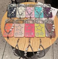 Coque de téléphone personnalisée de luxe style INS anti-rayures avec bracelet perlé et diamants pour iPhone 15 16 17 Pro Max Air