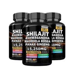 Capsules végétaliennes extra-fortes OEM Shilajit Ashwagandha Rhodiola Rosea Panax Ginseng 15 250 MG, complément alimentaire pour soutenir le système immunitaire - Product Image 1
