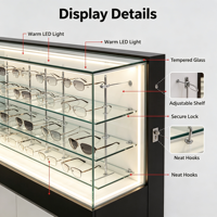 Ensemble complet de mobilier de magasin d'optique OEM d'usine, vitrine murale incurvée pour lunettes de soleil avec éclairage LED