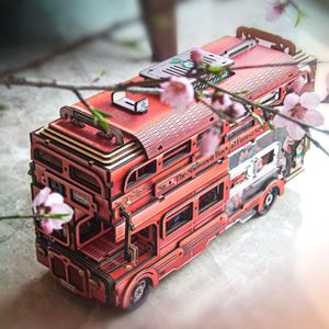 Bus à deux étages en bois 3D fait main, puzzle éducatif à assembler soi-même, jeu pour les 14 ans et plus - Product Image 1