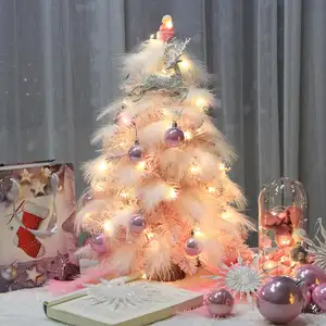 2022 Cross-Border Hot Sale Weihnachten Desktop-Dekoration Rosa/Blau Weihnachts baum Feder Set Kleine Verzierung Weihnachts baum