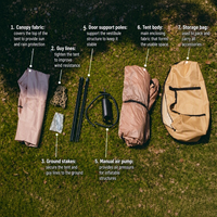 Tente de camping gonflable 230 x 230 x 170 cm, abri auto-gonflant, Oxford 210D PU2000 imperméable avec pompe à air