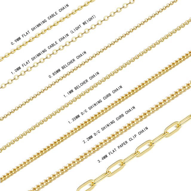 Wholesale Bulk 14K Solid Gold Rose White Yellow AU585 Jewel 14k Gold Chains for Necklace Wheat Cable Link Curb Belcher Rolo
