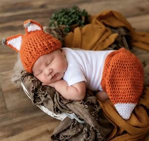 Ensemble de vêtements pour bébé en crochet motif renard, bonnet et couche-culotte tricotés à la main, tenue en peluche pour accessoires photo - Product Image 3