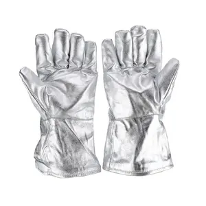 Aluminum Foil Resisting 1000 Degree Centigrade Radiant Heat Glossy Aluminum Color Heat Protective Aluminized Safety Work Gloves