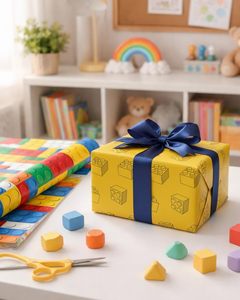 Baby Shower Wrapping <b>Paper</b> for boy Children's gift wrapping <b>paper</b> <b>Orange</b>-yellow double-sided wooden block pattern wrapping <b>paper</b> - Product Image 2