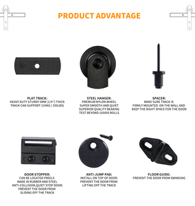 Kit per Porta Scorrevole in Stile Fienile da 5,5 Piedi con Rulli Scorrevoli in Materiale di Qualità, Disponibile - Product Image 5