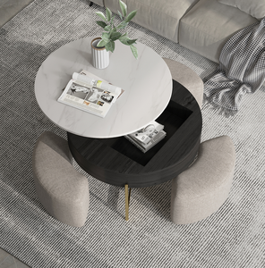 31.5" <b>Round</b> Lift-Top Modern Steel Portable Convertible <b>Coffee</b> <b>Table</b> Set <b>Black</b> - Product Image 6