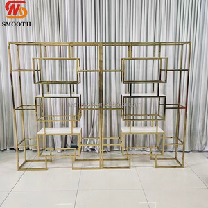 Smooth Custom Luxury Golden Metal wine rack Geometric <b>Square</b> <b>Frame</b> stainless steel wine shelf for Wedding and Party - Product Image 1