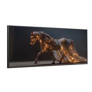 Peintures de chevaux noirs équestres de luxe, majestueuses et dorées, à motifs floraux, pour la décoration, art mural sur toile brillant - Product Image 1