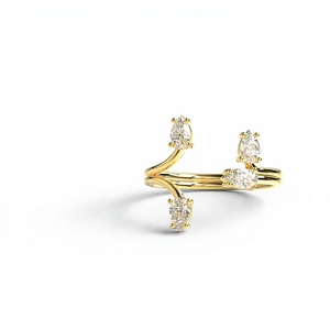 Anillo Minimalista de Oro de 18K y 14K con Diamante Cultivado en Laboratorio de Corte Pera, Anillo Abierto Ajustable, Banda Apilable, Anillo Fino para Mujer - Product Image 1