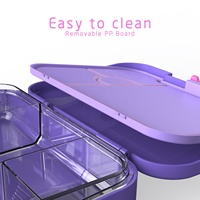 Boîte à lunch Bento réutilisable en plastique sans BPA, imprimé dessin animé, 4 compartiments, à un seul niveau, anti-fuite, pour filles et enfants
