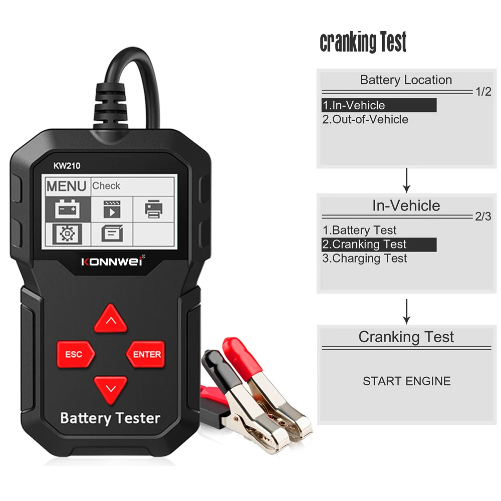 Диагностические инструменты KONNWEI KW210, 12 В, тестер автомобильного аккумулятора, тестер автомобильного аккумулятора для системы зарядки аккумулятора от 100 до 2000CCA