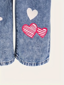 Cute Pink Bow para niña, Rainbow, Peach Heart Print Y2K Denim Jeans - Product Image 4