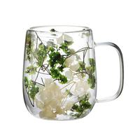 Tasses à café en verre borosilicate à double paroi de 350 ml, best-seller, avec fleurs séchées