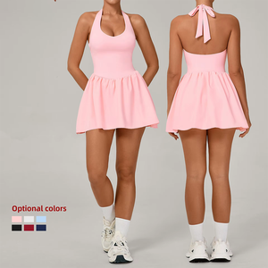 Jupe de tennis européenne et américaine rembourrée en nylon et élasthanne, sans manches, à lacets, pour femmes, idéale pour la course en extérieur et le fitness - Product Image 4