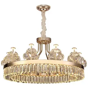 Modern gold crown shape crystal pendant light round living room led hanging lamp nordic luxury K9 crystal chandelier