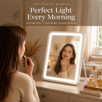 Miroir de maquillage de table blanc avec éclairage, 28 cm, rotation à 360°, miroir lumineux avec 3 modes de couleur, variateur d'intensité tactile