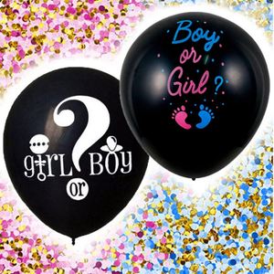 Globos de Látex Negros de 36 Pulgadas con Confeti Dorado, Azul y Rosa, Globos Blancos Personalizados para Revelación de Género de Bebé - Product Image 1