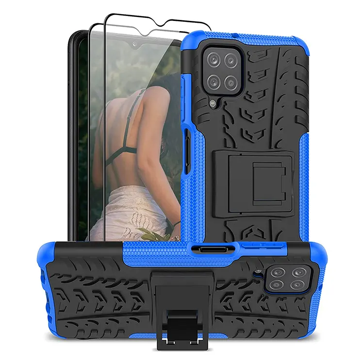 Heavy Duty Rugged Shockproof Cover Dual Layer Hybrid with Foldable Kickstand For samsung galaxy a12 case