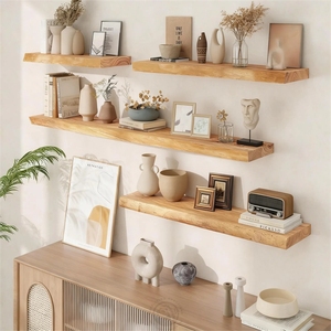 Étagère murale flottante en <span class=keywords><strong>bois</strong></span> d'orme rustique, étagère murale en <span class=keywords><strong>bois</strong></span> massif avec supports cachés pour le rangement et la décoration de la maison - Product Image 4