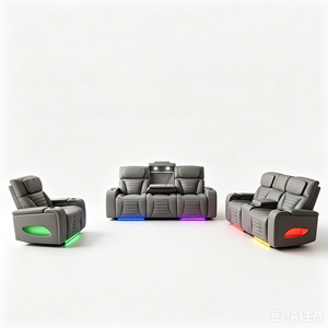Modern Artificial Leather Reclining <b>Sofa</b> Set Colorful LED Lights Drop Table Function Sponge Living Room Contemporary Design - Product Image 2