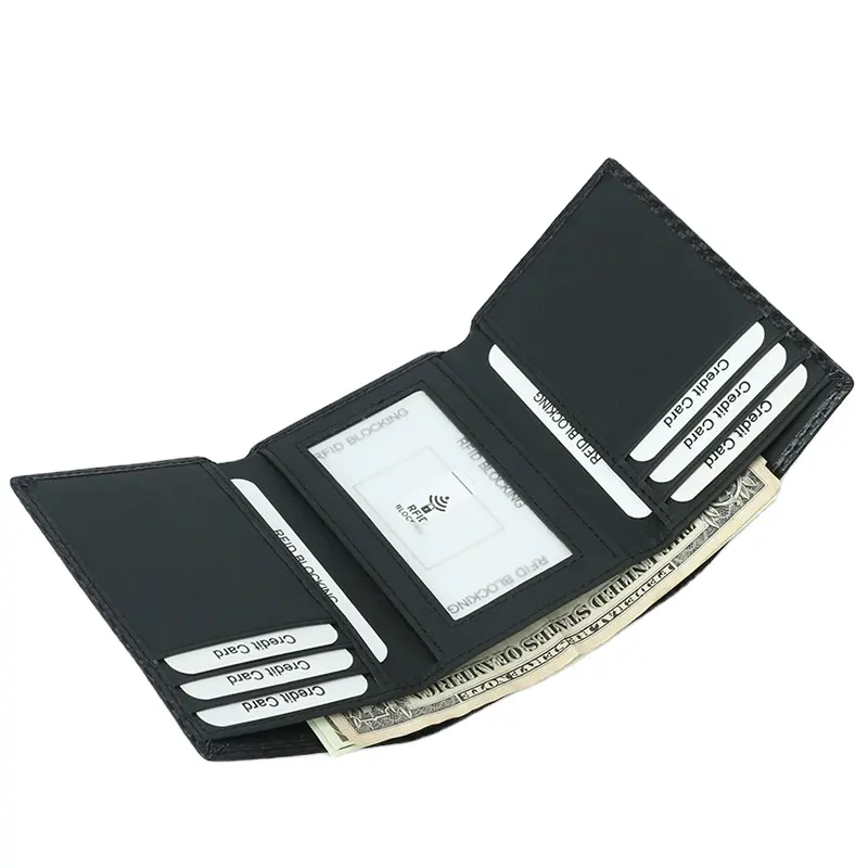 2023 Carbon Large Capacity RFID Men's Wallet Trifold Multi Card Holder Cowhide Wallet Men