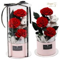 Coffret Cadeau Ours en Roses pour la Fête des Mères 2026 – Fleurs Éternelles Préservées Faites à la Main – Cadeau Idéal pour Maman – Noël, Nouvel An – Longue Durée
