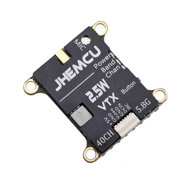 Wholesale JHEMCU 2.5W 5.8G 40Ch Adjustable With Microphone Heat 2-6S 30X30Mm 2.5W VTX for RC Airplane Made of Metal and Plastic