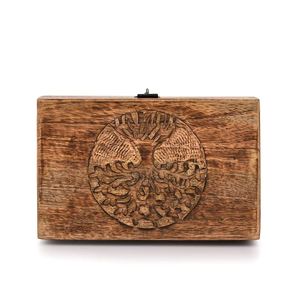 Caja de Joyería de Madera con Diseño de Árbol Tallado, Organizador de Almacenamiento con Tapa Abatible, Estilo Moderno y Simple, Madera Ligeramente Calcinada, Capacidad de 1-3L - Product Image 2
