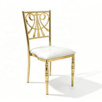 Chaise de mariage de luxe en acier doré, chaise de banquet rembourrée blanche, chaise d'événement de style français pour hôtel et restaurant