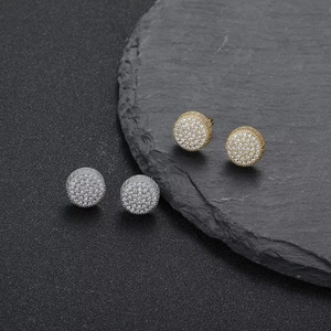 Hip-Hop 11mm Messing Einfache Gold- und Silberfarbene Bling Iced Out Runde Zirkon-Ohrstecker für Damen und Herren Party - Product Image 4