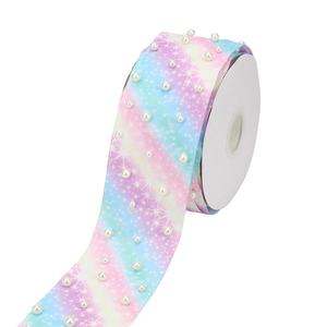 Midi Grosgrain ริบบิ้น3 "7.5ซม.,ริบบิ้นผูกผมแพรต่วนพิมพ์ลายถ่ายเทความร้อนพร้อมที่ตั้งไข่มุก - Product Image 4